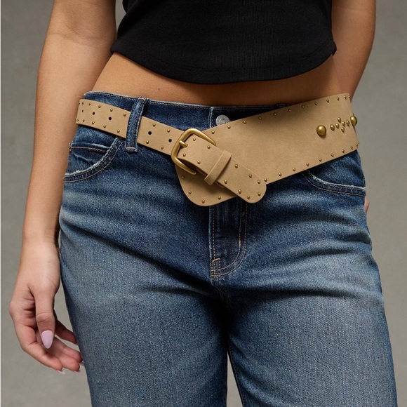 American Eagle Outfitters Accessories - American Eagle Outfitters Tan Studded Waist Belt with Gold Hardware